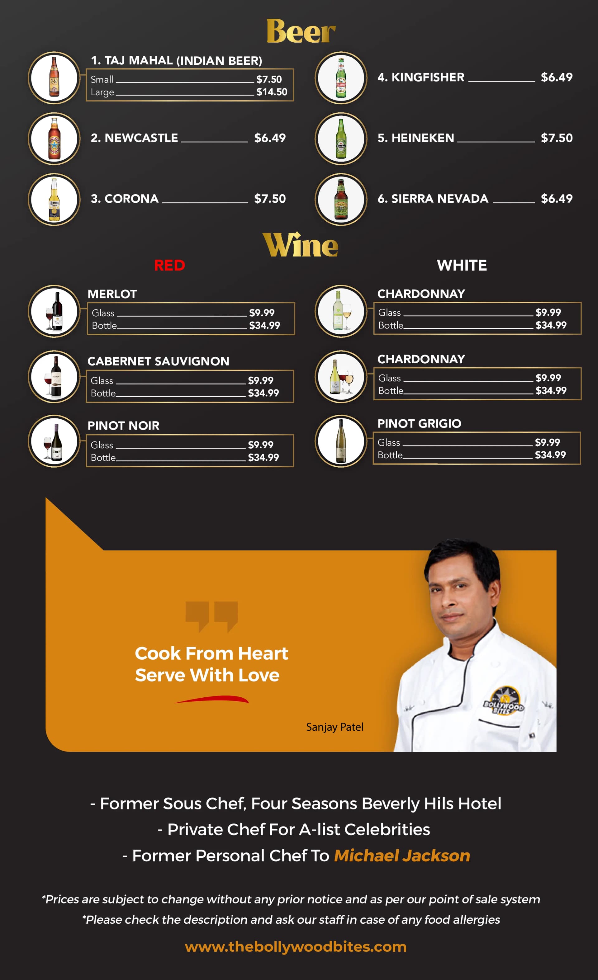 Fresh Breads, Desserts & Beverages - Bollywood Bites Menu